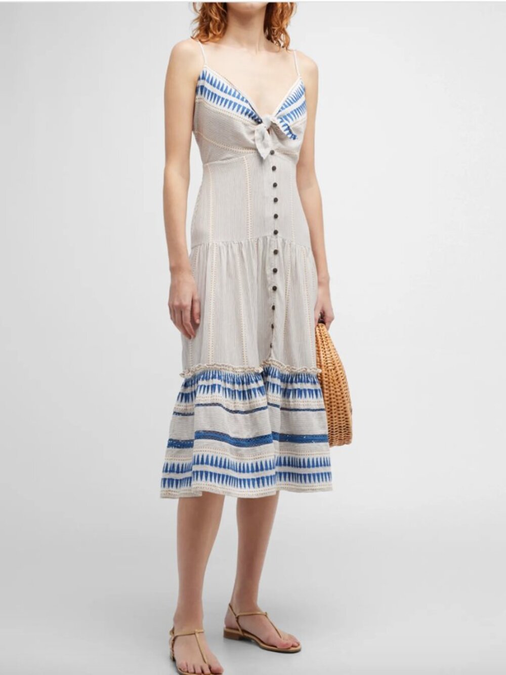 VERONICA BEARD Abilene Button Front Striped Midi Dress, Blue/Cream, Size S